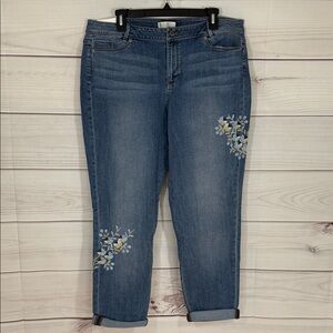 NWT J. Jill Seaside Wash Multi Weekender Jeans Floral Embroidery Size 16